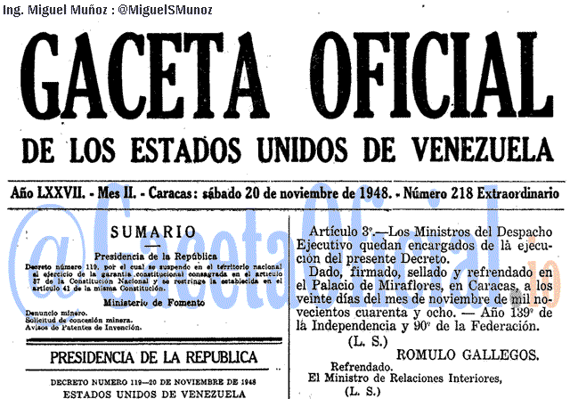 Gaceta Oficial 218 del 20 Noviembre 1948