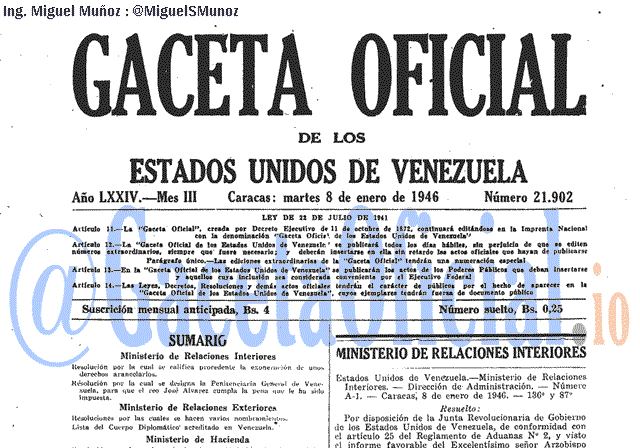 Gaceta Oficial 21902 del 8 Enero 1946