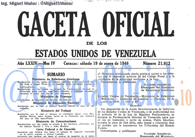 Gaceta Oficial 21912 del 19 Enero 1946