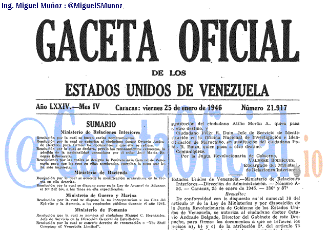 Gaceta Oficial 21917 del 25 Enero 1946