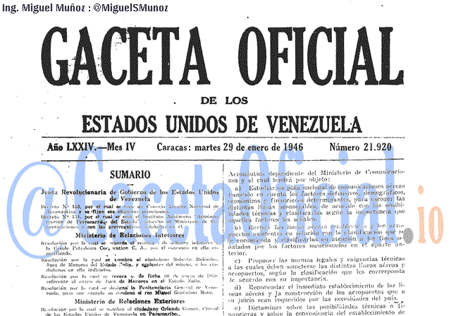 Gaceta Oficial 21920 del 29 Enero 1946
