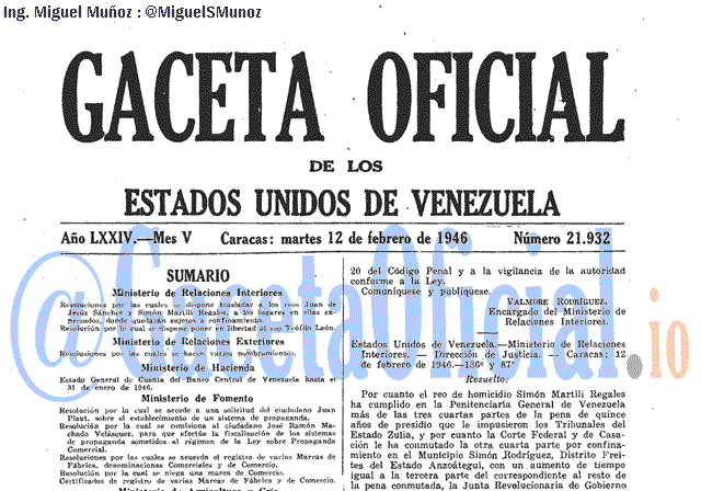 Gaceta Oficial 21932 del 12 Febrero 1946