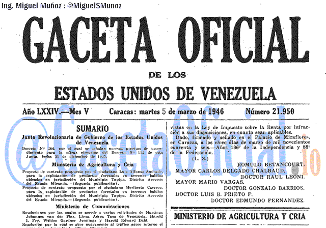 Gaceta Oficial 21950 del 5 Marzo 1946