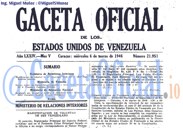 Gaceta Oficial 21951 del 6 Marzo 1946