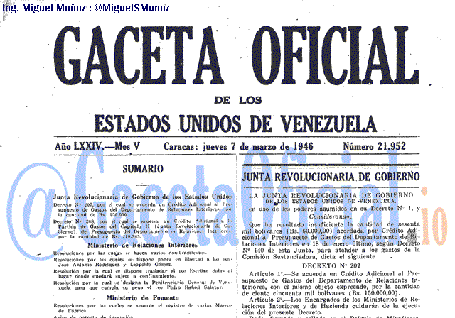 Gaceta Oficial 21952 del 7 Marzo 1946