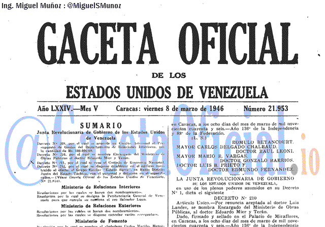 Gaceta Oficial 21953 del 8 Marzo 1946