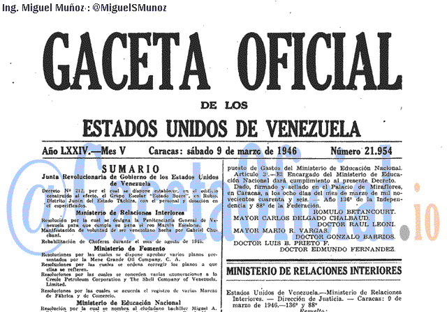 Gaceta Oficial 21954 del 9 Marzo 1946