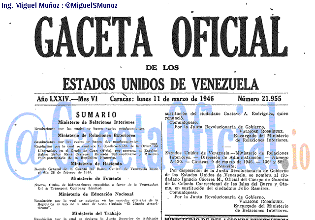 Gaceta Oficial 21955 del 11 Marzo 1946