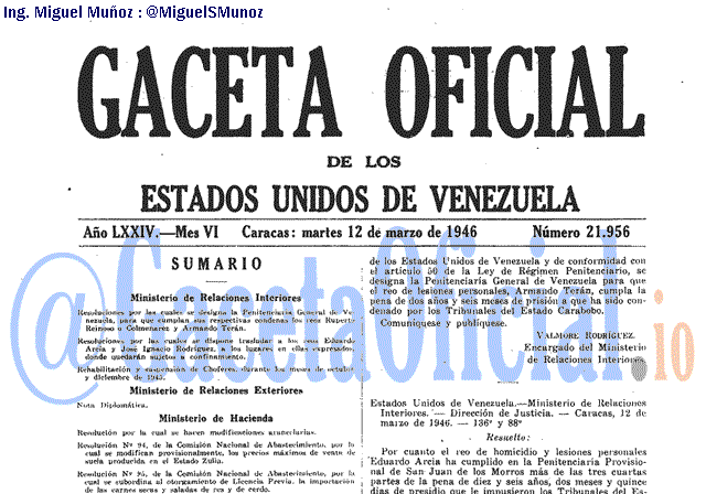 Gaceta Oficial 21956 del 12 Marzo 1946