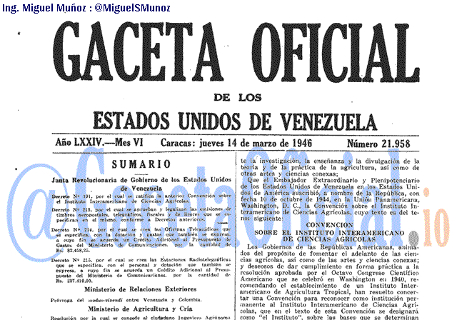 Gaceta Oficial 21958 del 14 Marzo 1946
