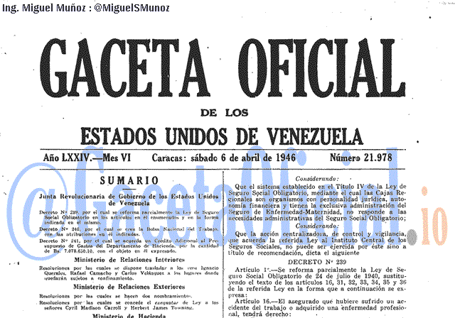 Gaceta Oficial 21978 del 6 Abril 1946