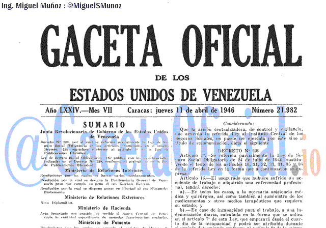 Gaceta Oficial 21982 del 11 Abril 1946