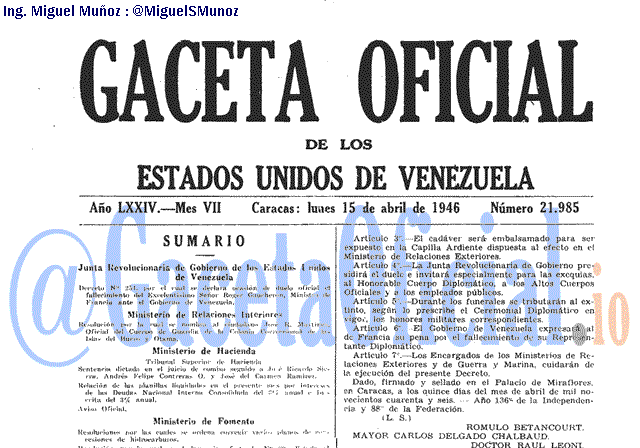 Gaceta Oficial 21985 del 15 Abril 1946