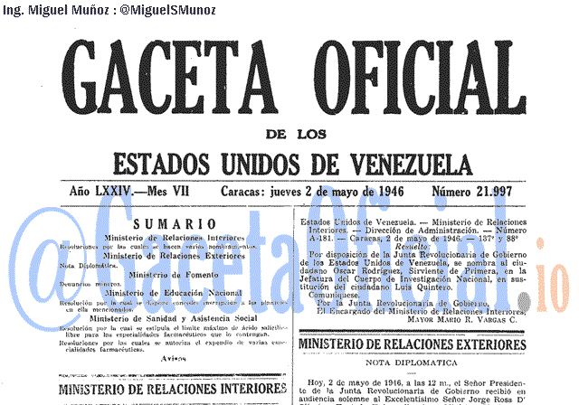 Gaceta Oficial 21997 del 2 Mayo 1946