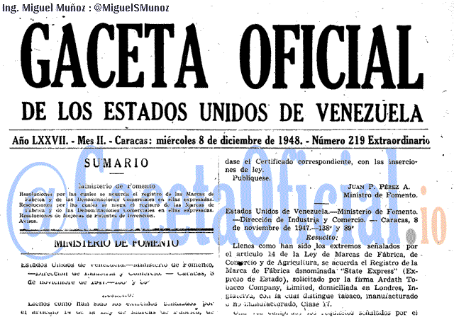 Gaceta Oficial 219 del 8 Diciembre 1948