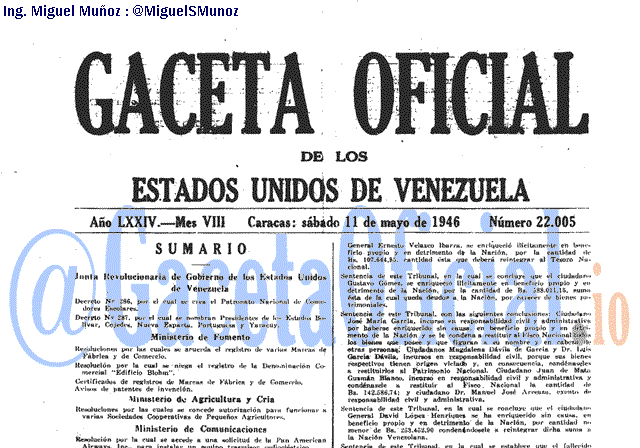 Gaceta Oficial 22005 del 11 Mayo 1946