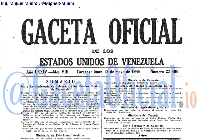 Gaceta Oficial 22006 del 13 Mayo 1946