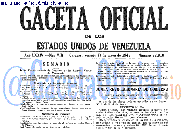 Gaceta Oficial 22010 del 17 Mayo 1946
