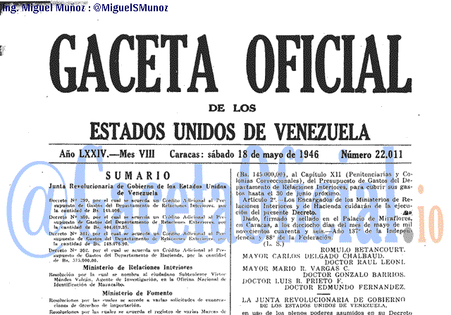 Gaceta Oficial 22011 del 18 Mayo 1946