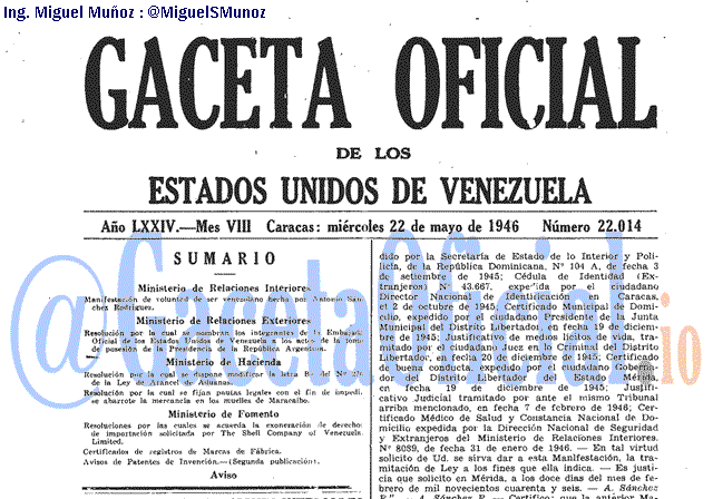 Gaceta Oficial 22014 del 22 Mayo 1946