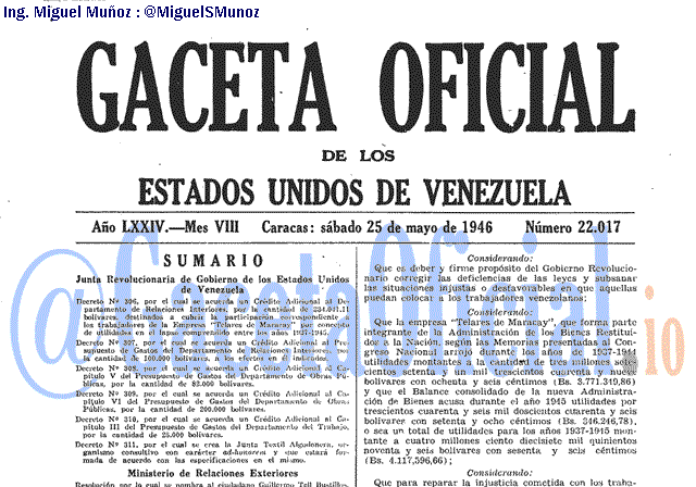 Gaceta Oficial 22017 del 25 Mayo 1946