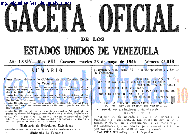 Gaceta Oficial 22019 del 28 Mayo 1946