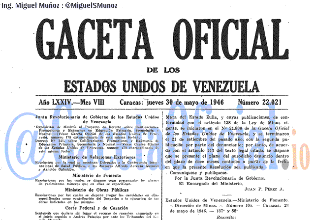 Gaceta Oficial 22021 del 30 Mayo 1946