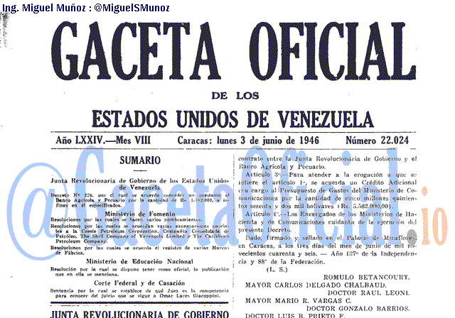 Gaceta Oficial 22024 del 3 Junio 1946