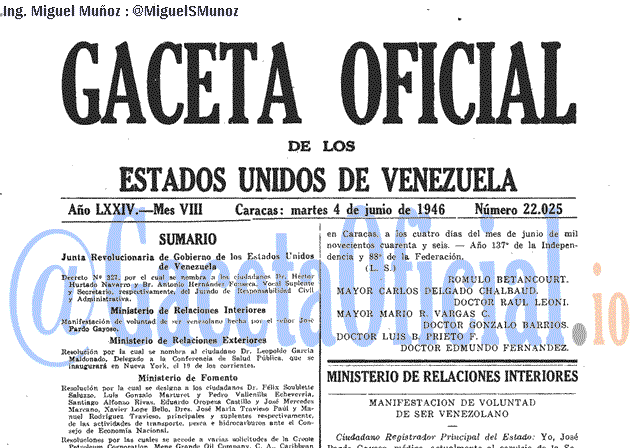 Gaceta Oficial 22025 del 4 Junio 1946
