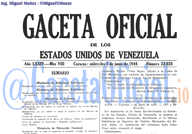 Gaceta Oficial 22026 del 5 Junio 1946