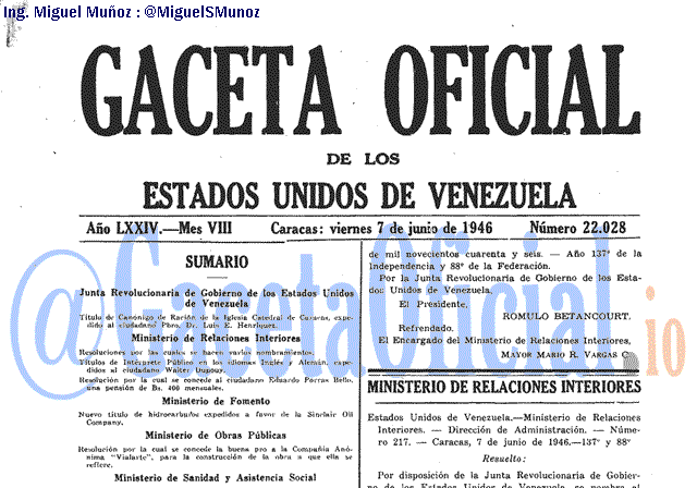 Gaceta Oficial 22028 del 7 Junio 1946