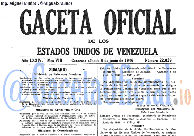 Gaceta Oficial 22029 del 8 Junio 1946