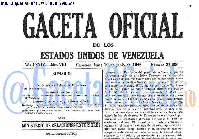 Gaceta Oficial 22030 del 10 Junio 1946