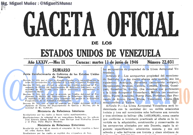 Gaceta Oficial 22031 del 11 Junio 1946