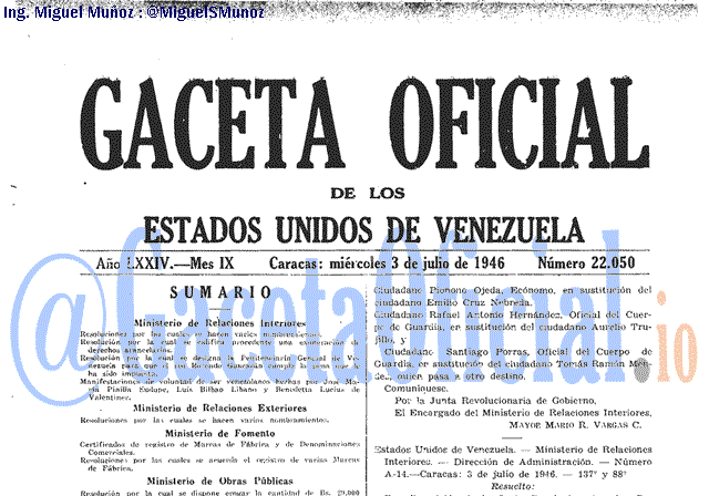 Gaceta Oficial 22050 del 3 Julio 1946