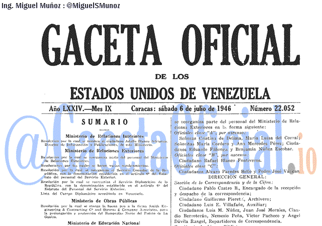 Gaceta Oficial 22052 del 6 Julio 1946