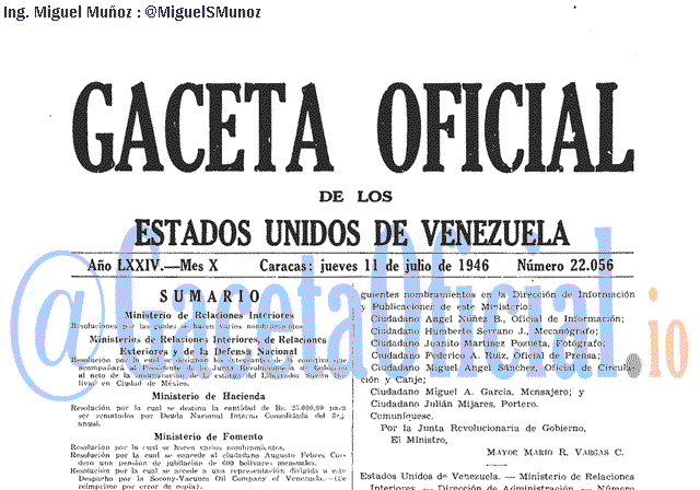 Gaceta Oficial 22056 del 11 Julio 1946