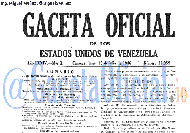 Gaceta Oficial 22059 del 15 Julio 1946