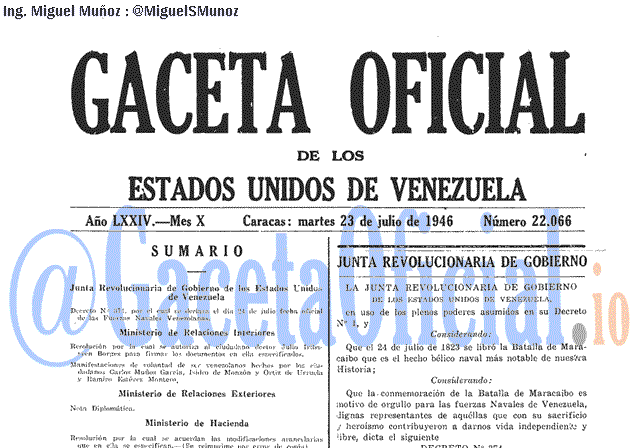 Gaceta Oficial 22066 del 23 Julio 1946