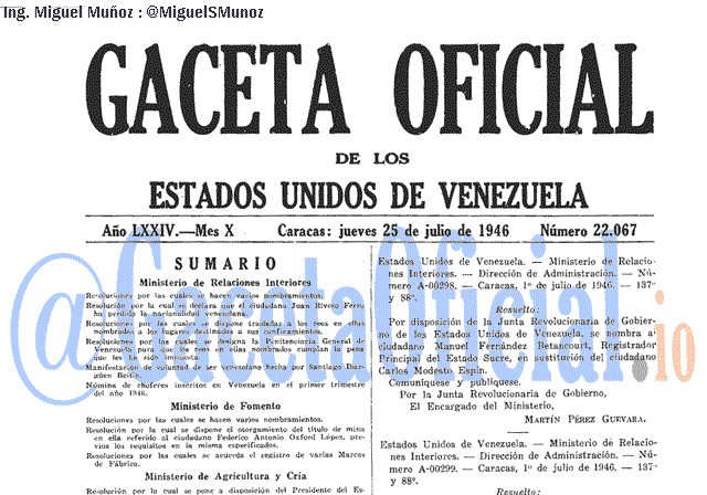 Gaceta Oficial 22067 del 25 Julio 1946