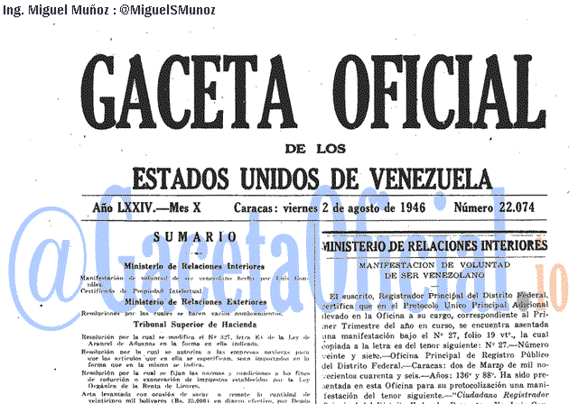 Gaceta Oficial 22074 del 2 Agosto 1946