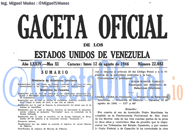 Gaceta Oficial 22082 del 12 Agosto 1946