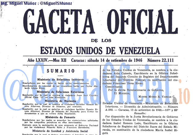 Gaceta Oficial 22111 del 14 Septiembre 1946