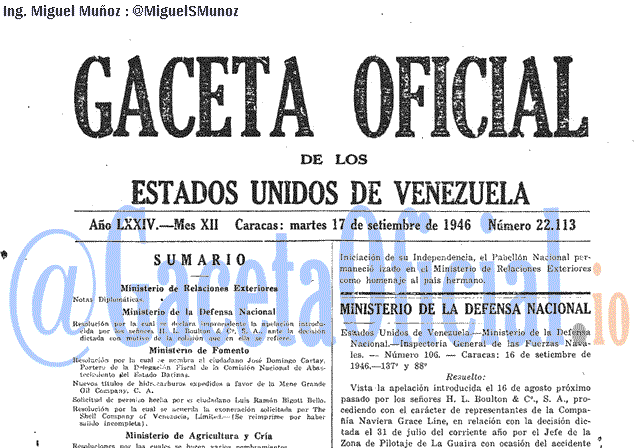 Gaceta Oficial 22113 del 17 Septiembre 1946