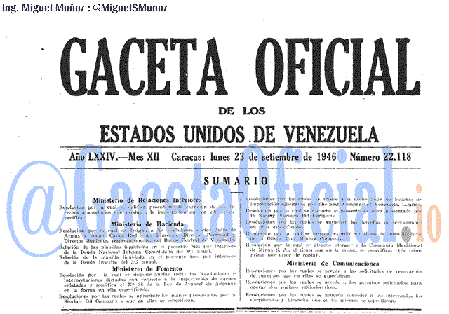 Gaceta Oficial 22118 del 23 Septiembre 1946