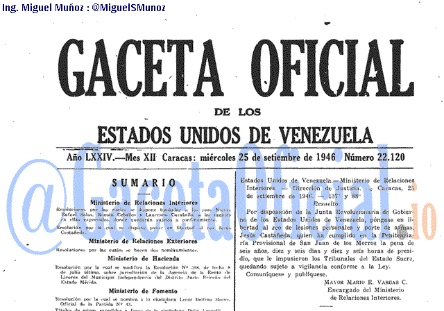 Gaceta Oficial 22120 del 25 Septiembre 1946