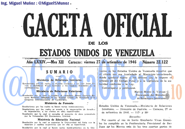 Gaceta Oficial 22122 del 27 Septiembre 1946