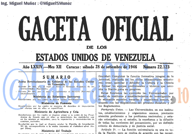 Gaceta Oficial 22123 del 28 Septiembre 1946