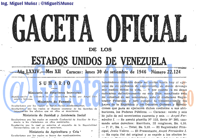Gaceta Oficial 22124 del 30 Septiembre 1946
