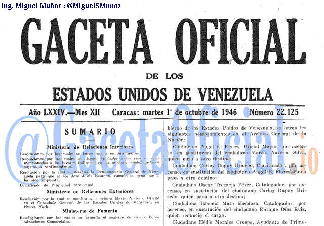 Gaceta Oficial 22125 del 1 Octubre 1946
